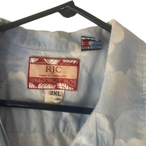 RJC Men's Size 2XL Hawaiian Palm Tree Vacation‎ Blue Button Up - Picture 5 of 9